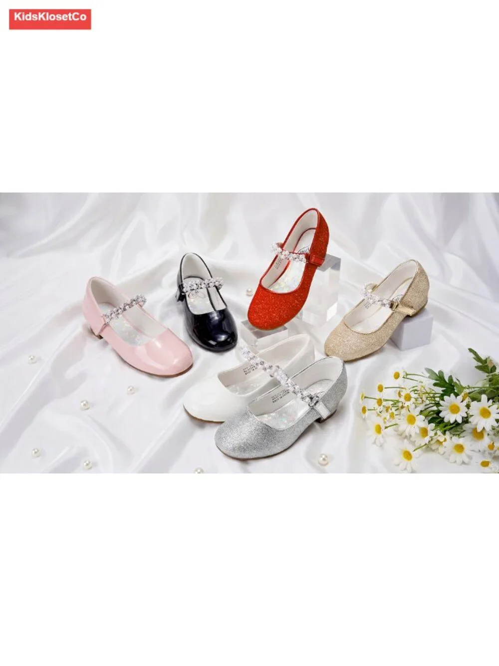 Girls' Mary Jane Dress Shoes with Sparkle Strap, Cushioned Memory Foam, Hook &